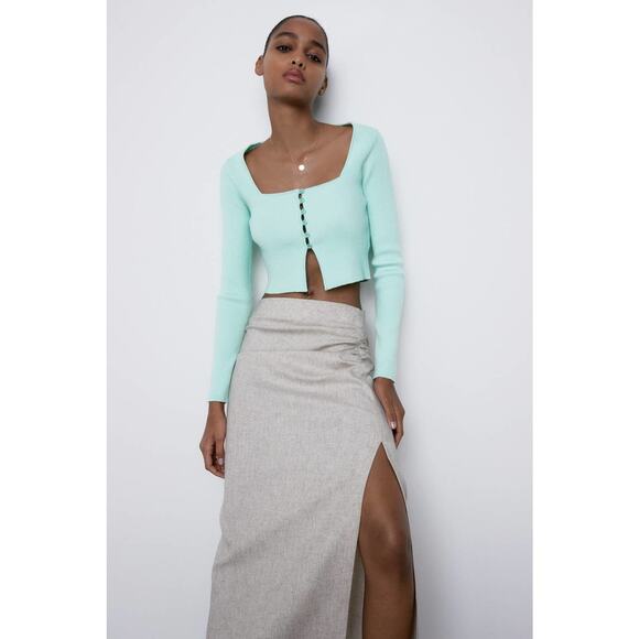 ZARA BLOGGER FAVORITE KNIT CROPPED JACKET - Picture 11 of 13